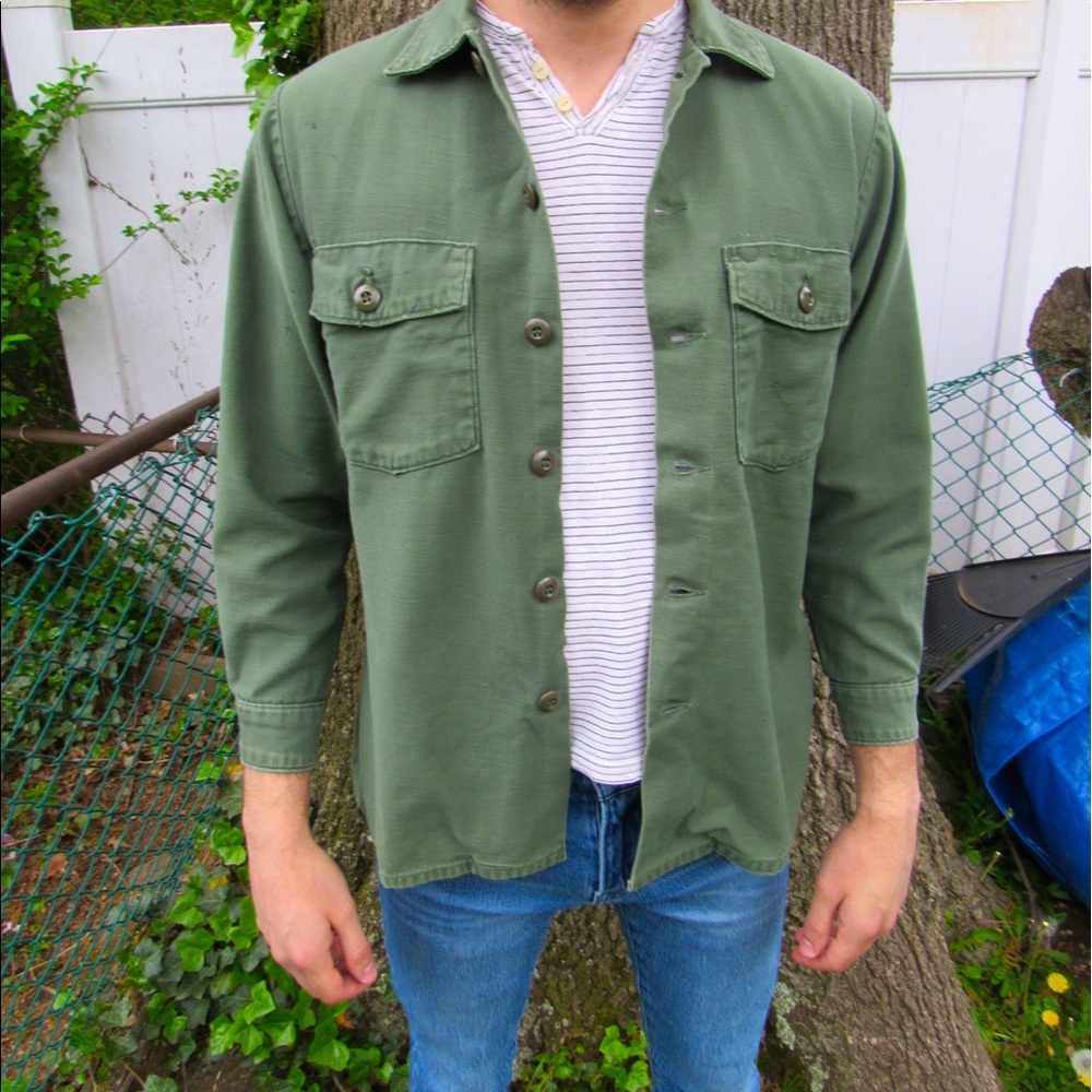 Unisex Vintage Military Shirt Jacket